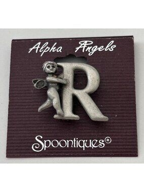 Vintage Alpha Angels Cherub Letter "R" Pewter Pin By Spoontiques